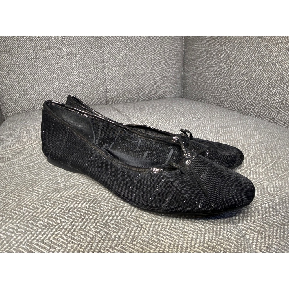 Birdies Black Mesh Glitter Bow Songbird Ballet Flats Shoes Womens 8